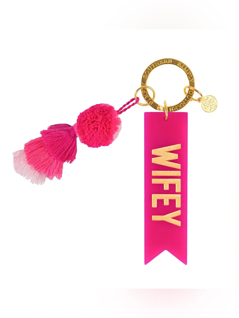 Simply Southern Hot Pink 'WIFEY' Gold Accent Tassel Keyring